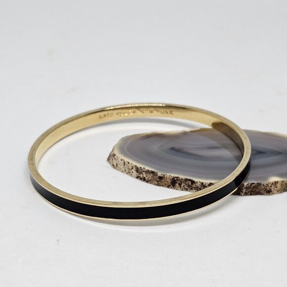 Kate Spade Black Enamel 'Draw the Line' Bangle Bracelet Gold Tone - Picture 15 of 16